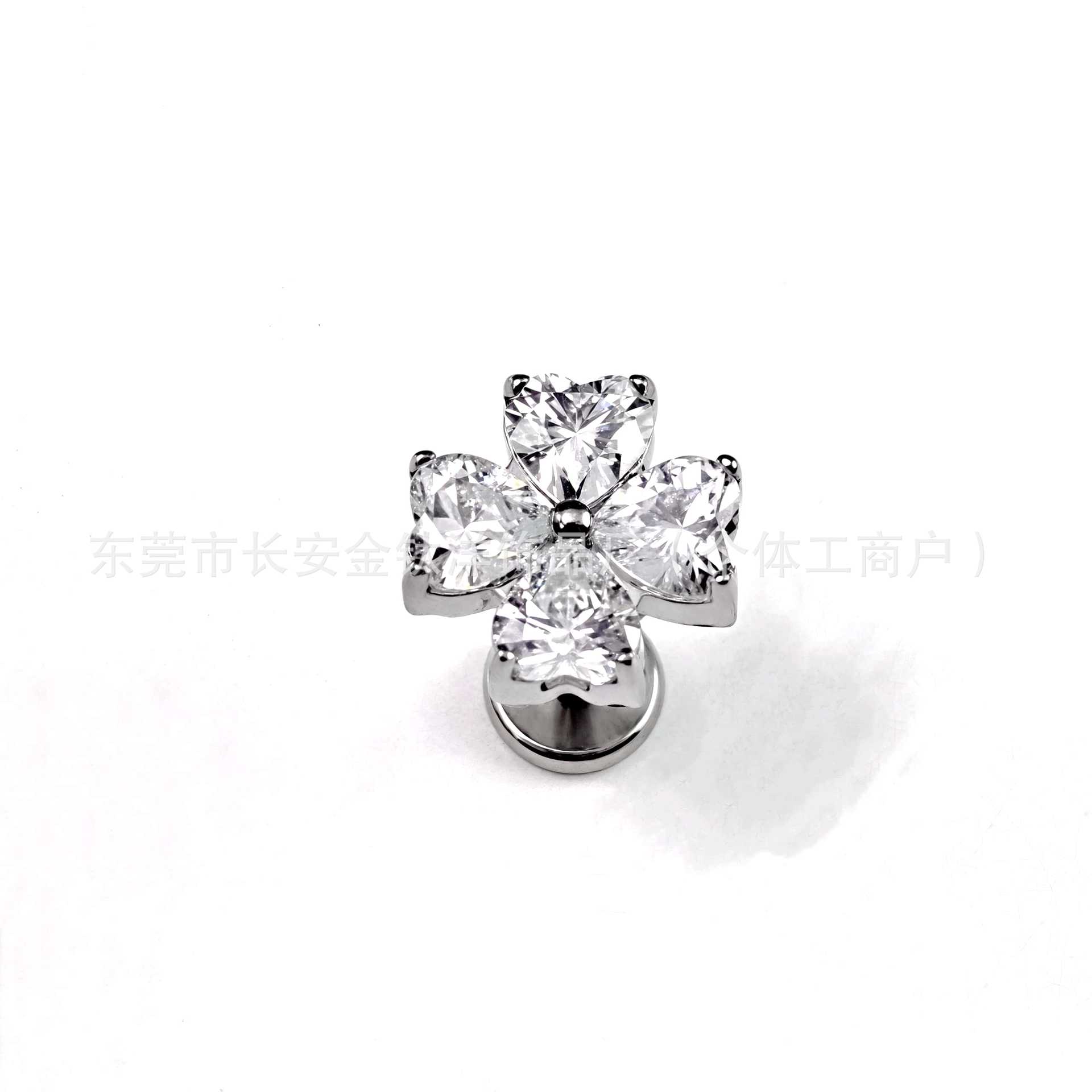 F136 Titanium Four-Leaf Clover Heart-Shaped Zircon Stud Earrings Nose Studs G23 Titanium Alloy Body Piercing Jewelry Ear Bone Studs - Image 4