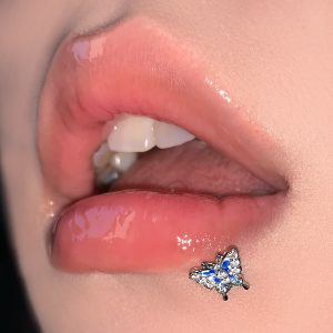 Super Flash Gradient Butterfly Lip Nail Steel Titanium Diamond Straight Nail Cochlea Ear Bone Nail Niche Hot Girl Puncture Jewelry Wholesale