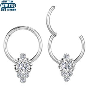 F136 Titanium Alloy Seamless Open Ring Nose Ring with CZ Zircon Tragus Piercing Jewelry Ear Hoop 1.2mm