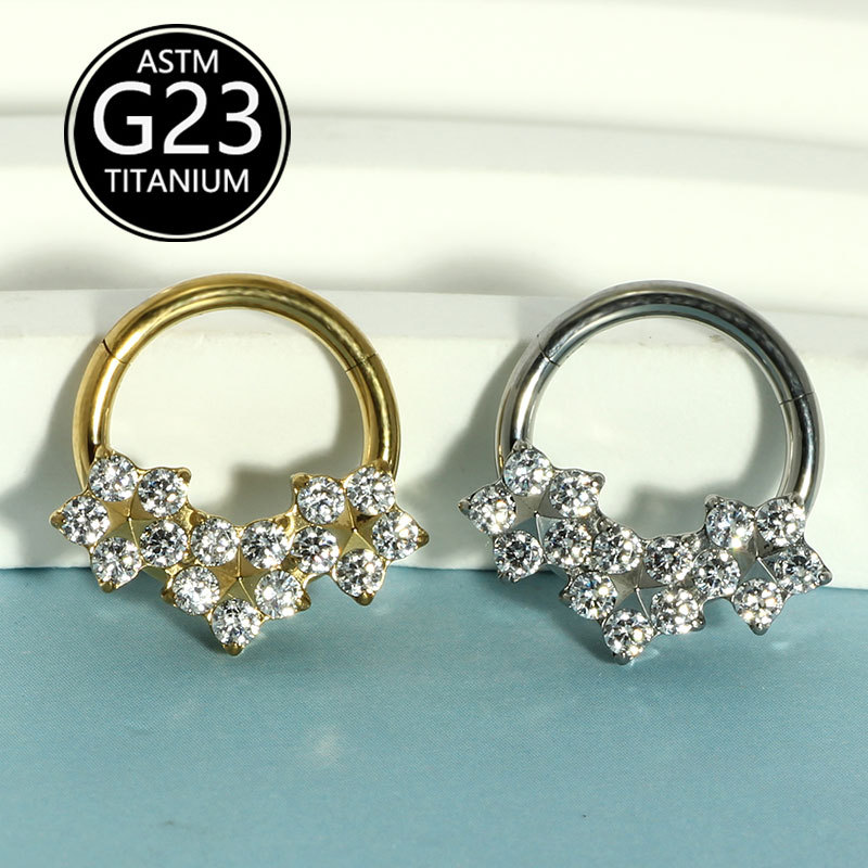 G23 Titanium Inlaid Zircon Nose Ring - Fashion Floral Design Body Piercing Jewelry - Image 3