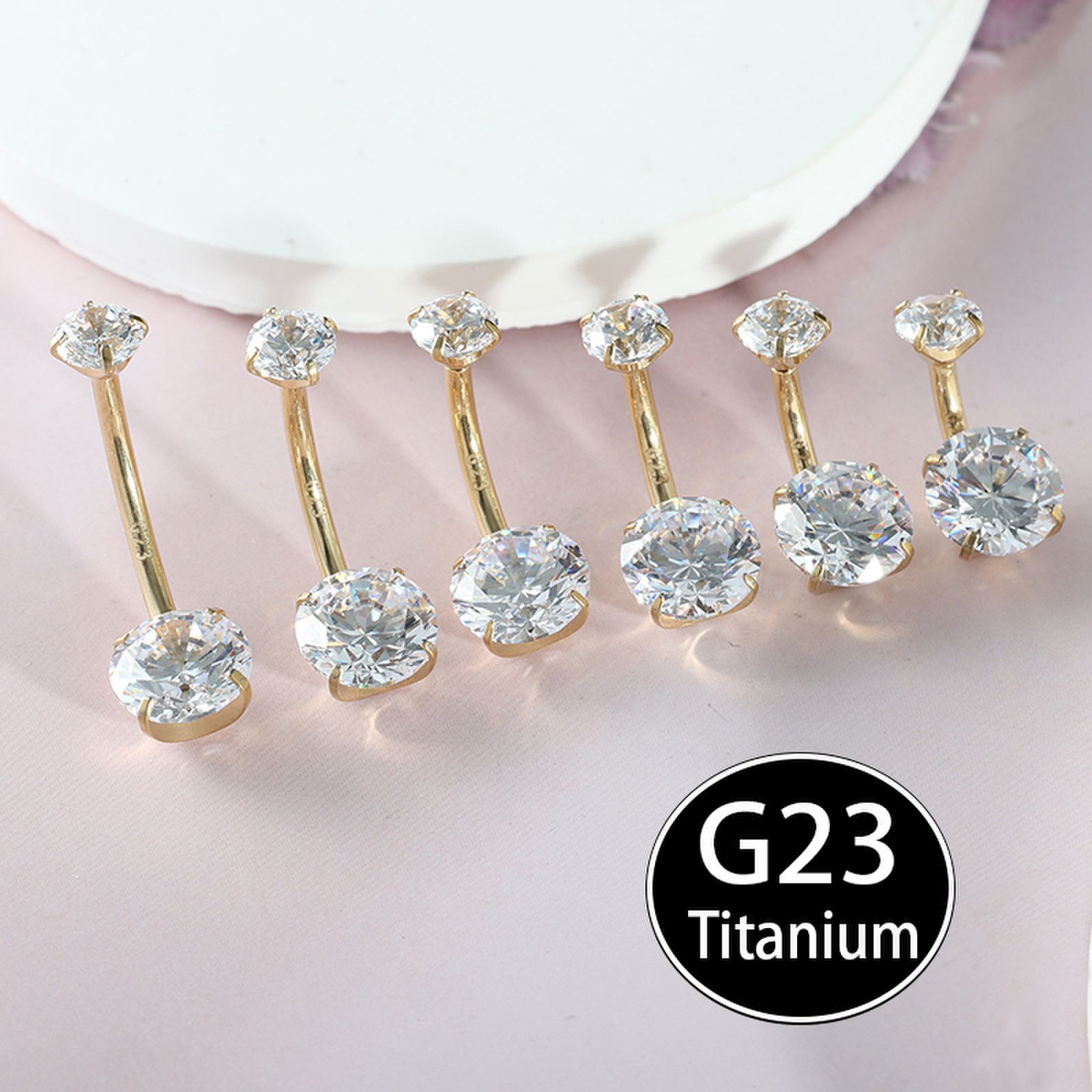 F136 Titanium Navel Piercing Zircon 14G Internal Thread Belly Button Ring 6-16mm Body Jewelry - Image 3