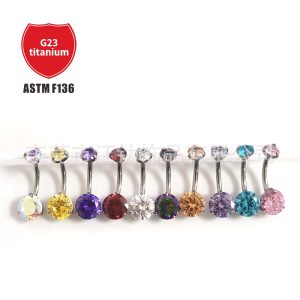 F136 Titanium Navel Nail Double-Headed Three-Claw 5A Round Zircon Belly Button Ring
