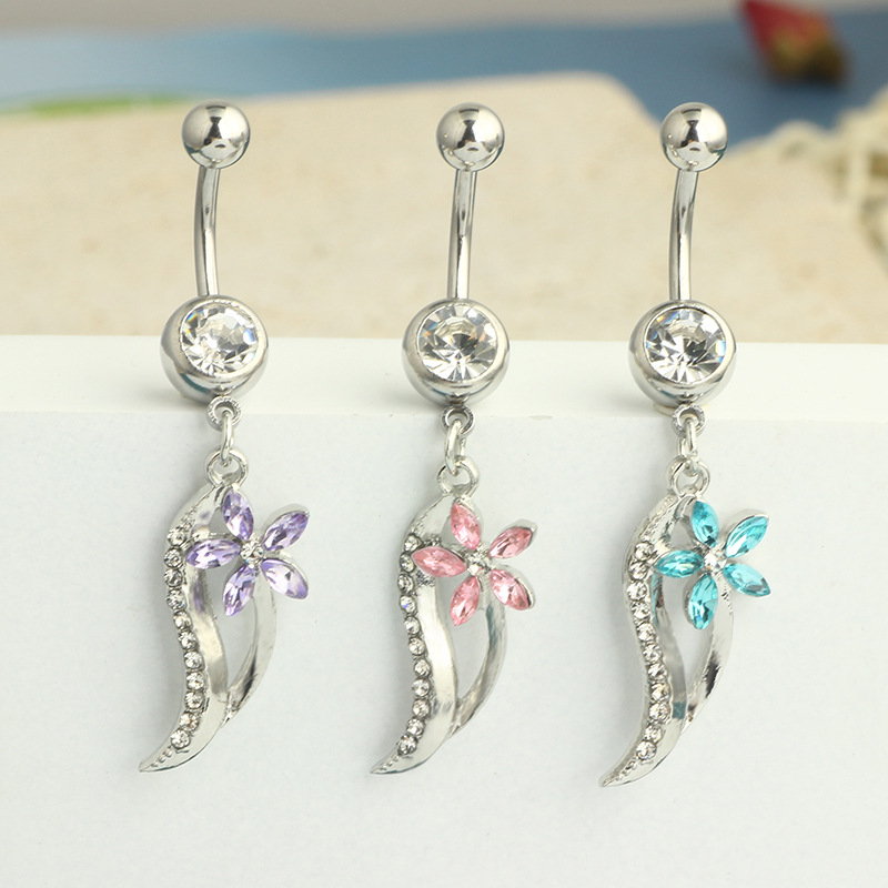Trend Blue Purple Heart Stainless Steel Belly Button Ring Dangle Navel Piercing Jewelry - Image 2