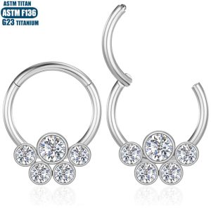 F136 Implant Grade Titanium Alloy Nose Ring with Diamond Nose Perforation Nasal Septum Seamless Open Ring Puncture Earrings Jewelry