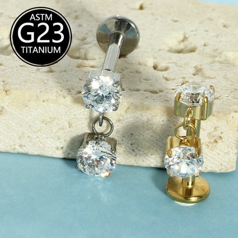 F136 Titanium Lip Nail Round Zircon Water Drop Pendant Earrings G23 Titanium Flat Bottom Internal Thread Marquise Ear Bone Nail - Image 4