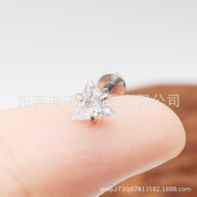 F136 Titanium Labret Lip Ring Triangular Zircon Claw Set 5A CZ G23 Titanium Alloy Piercing Jewelry Ear Cartilage Stud - Image 4