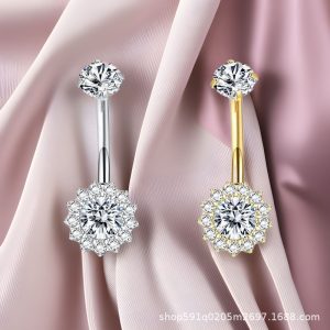 F136 Titanium Alloy Flower Shape Zircon Navel Claw Inner Thread Sexy Belly Ring Navel Piercing Jewelry