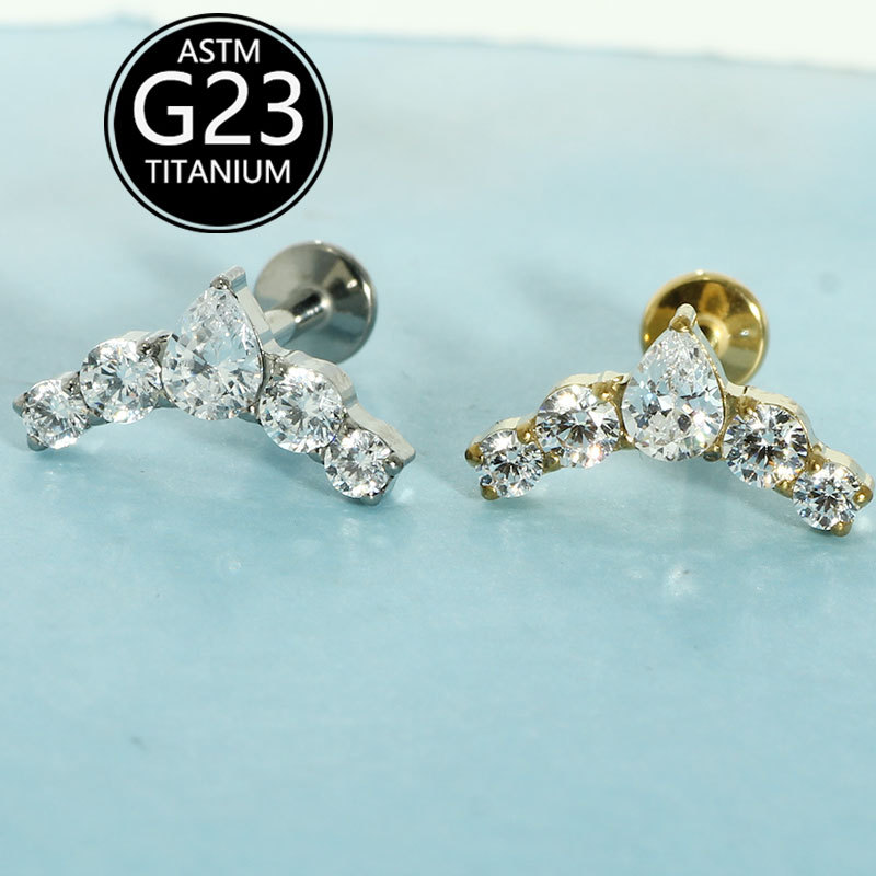 G23 Titanium Crown CZ Lip Piercing Jewelry - Water Drop Stud for Ear Cartilage, Labret, Helix, Tragus - Image 4
