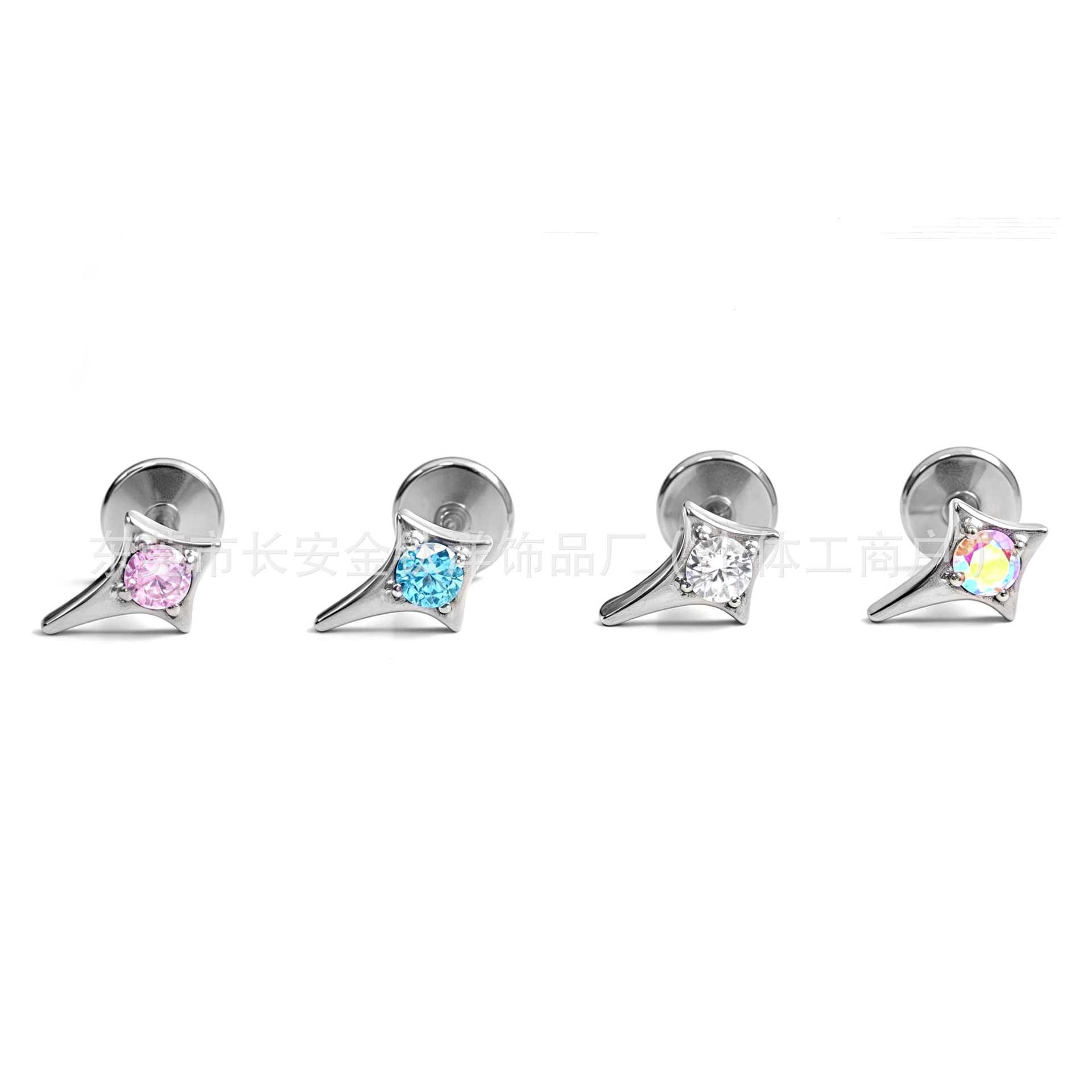 F136 Titanium Four-Pointed Star Inlaid Zircon Ear Cartilage Stud Earrings Nose Studs G23 Alloy Body Piercing Jewelry - Image 4