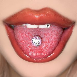 Tongue Nail Hello Kitty Cat Tongue Ring Drop Oil Tongue Barbell 316L Surgical Steel 12mm Bar Length 1.6mm Gauge Body Piercing Jewelry