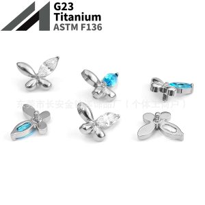 F136 Titanium Butterfly Micro-Paved Zircon Lip Nose Ear Bone Nail G23 Alloy Body Piercing Jewelry