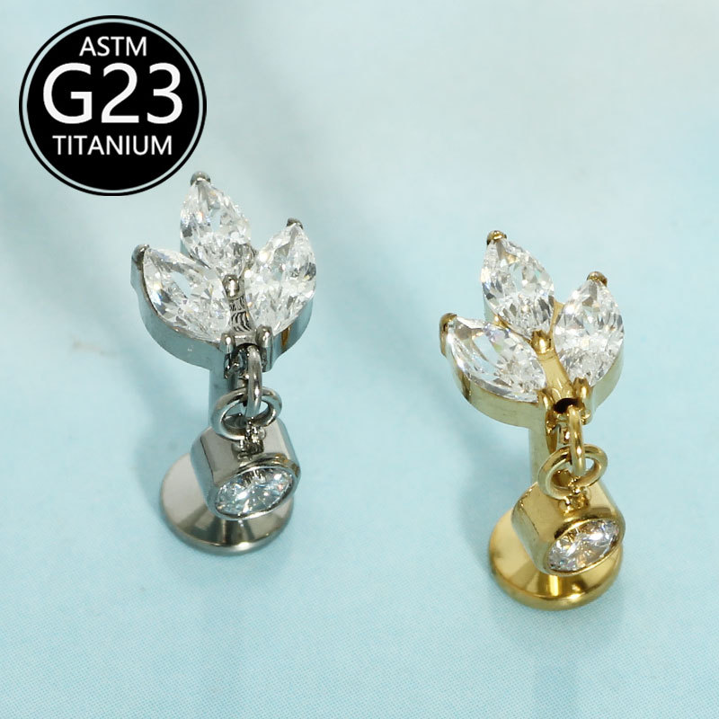 G23 Titanium Alloy Threaded Lip Stud with Zircon Inlay Niche Earrings Ear Cartilage Lip Ring Ear Piercing Stud - Image 3
