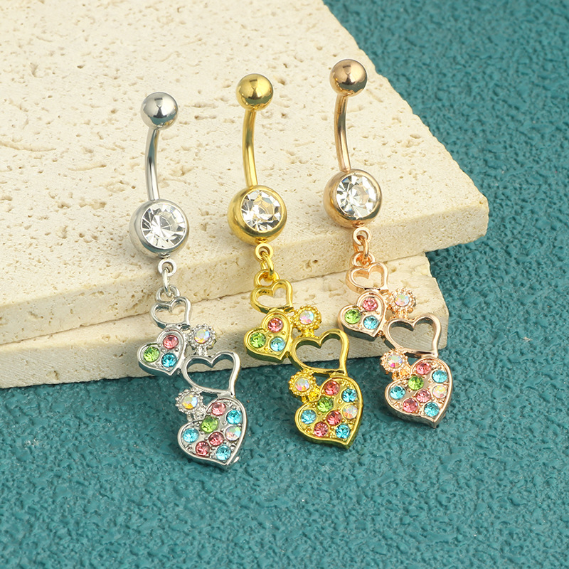 New Color Love Heart Navel Ring Stainless Steel Dangle Belly Button Piercing Jewelry Wholesale - Image 4