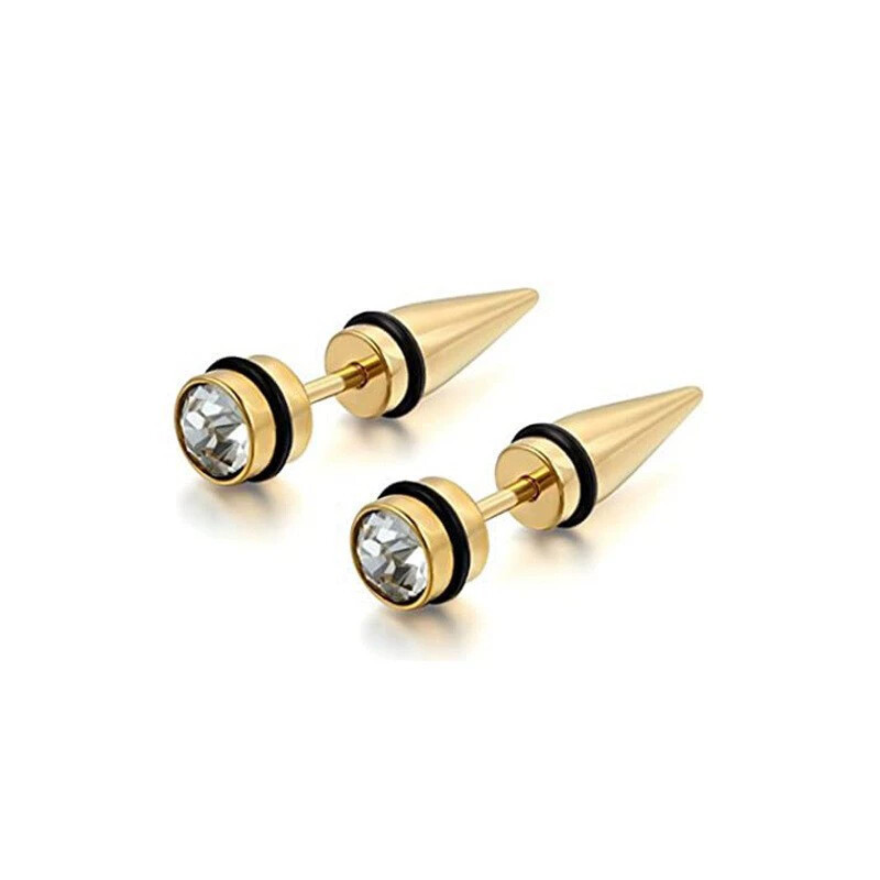 Gold Spike Cone Bullet Earrings Stainless Steel Titanium Steel Diamond Ear Bone Nails for Men Women Stylish Hip Hop - Image 2