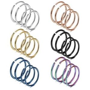 7 Color Nose Ring Round Piercing Jewelry - 36 Pcs Stainless Steel Set Wholesale