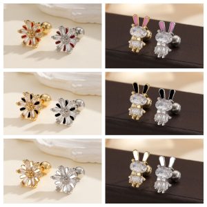 New Stainless Steel Micro-Inlaid Cartoon Cute Rabbit Ear Bone Nail Decoration Fashion Earring
