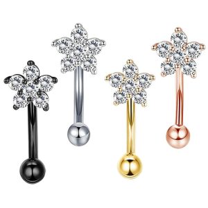 16g Stainless Steel Micro-Paved Zircon Plum Blossom Curved Earring Eyebrow Ring