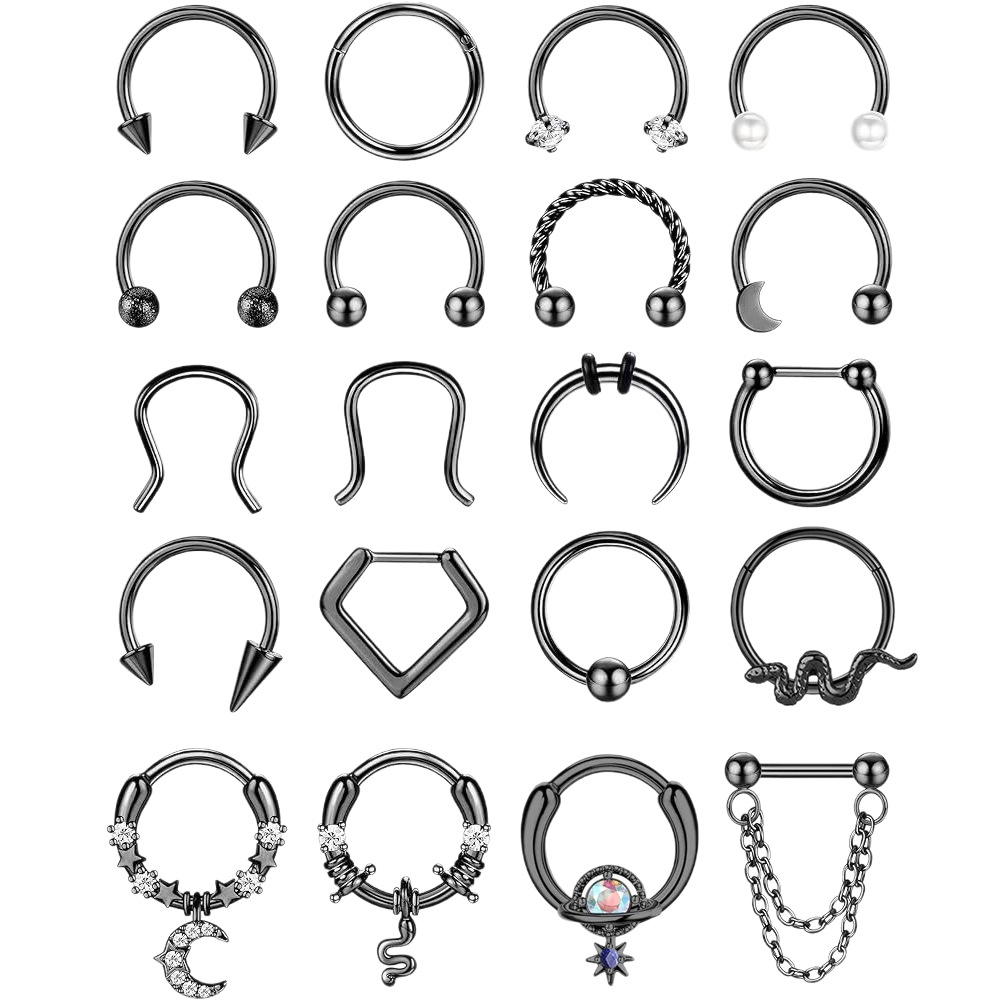 20PCS Stainless Steel Nose Ring Ball Horseshoe Piercing Jewelry Set - Mixed Styles Gold Tone - Image 5