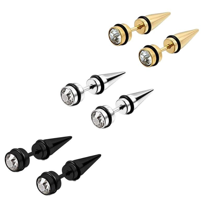 Gold Spike Cone Bullet Earrings Stainless Steel Titanium Steel Diamond Ear Bone Nails for Men Women Stylish Hip Hop - Image 5