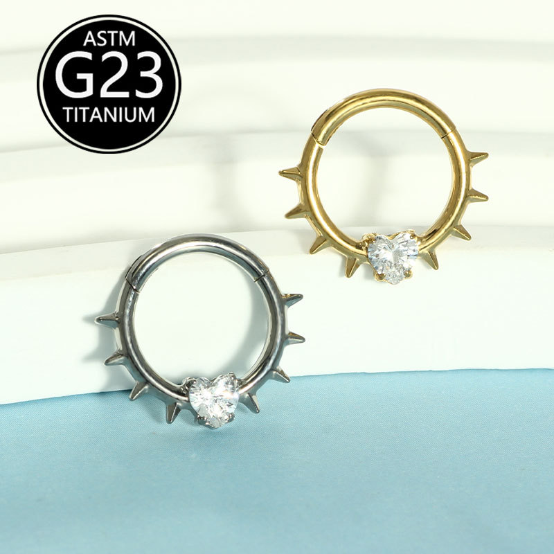 G23 Titanium Heart CZ Nose Ring - European American Punk Style Nose Stud - Image 2