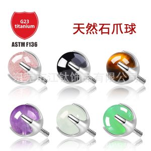 G23 Titanium Natural Stone Tiger Eye Claw Ball Ear Bone Nail Earring - ASTMF136 Body Piercing Jewelry