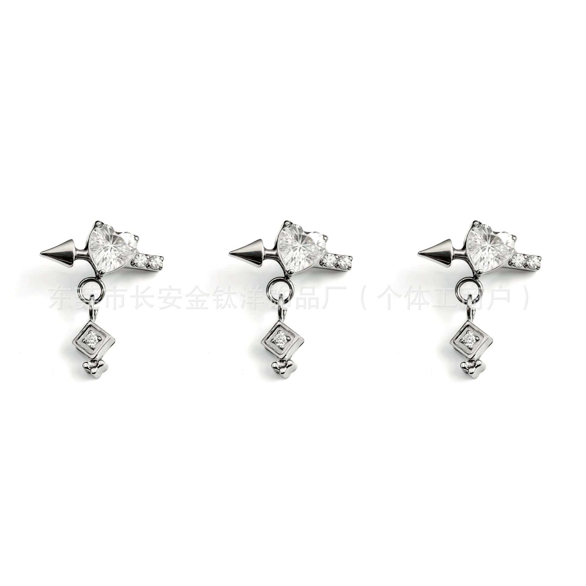 F136 Titanium Heart Cupid Zircon Earring Pendant Lip Piercing Nose Piercing Ear Bone Piercing G23 Titanium Alloy Jewelry - Image 2