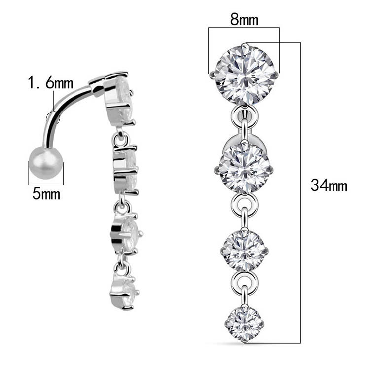 4 Zircon Inverted Belly Button Ring Stainless Steel Pendant Navel Piercing Jewelry Rose Gold - Image 3