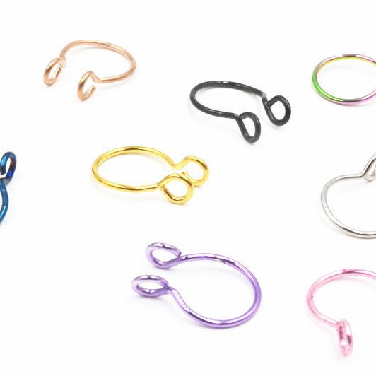 Geometric Deep Blue Fruit Style Fake Nose Ring Stud Non-Piercing Ear Cuff Clip On Body Jewelry - Image 2