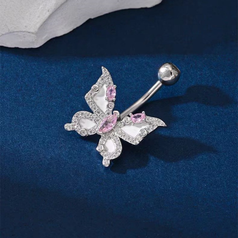 Butterfly Navel Dangle Belly Ring Copper Inlaid Stone Piercing Jewelry Summer New - Image 2