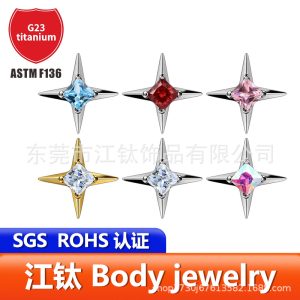 G23 Titanium Alloy Cross Star Cubic Zirconia Ear Stud Cartilage Piercing Jewelry