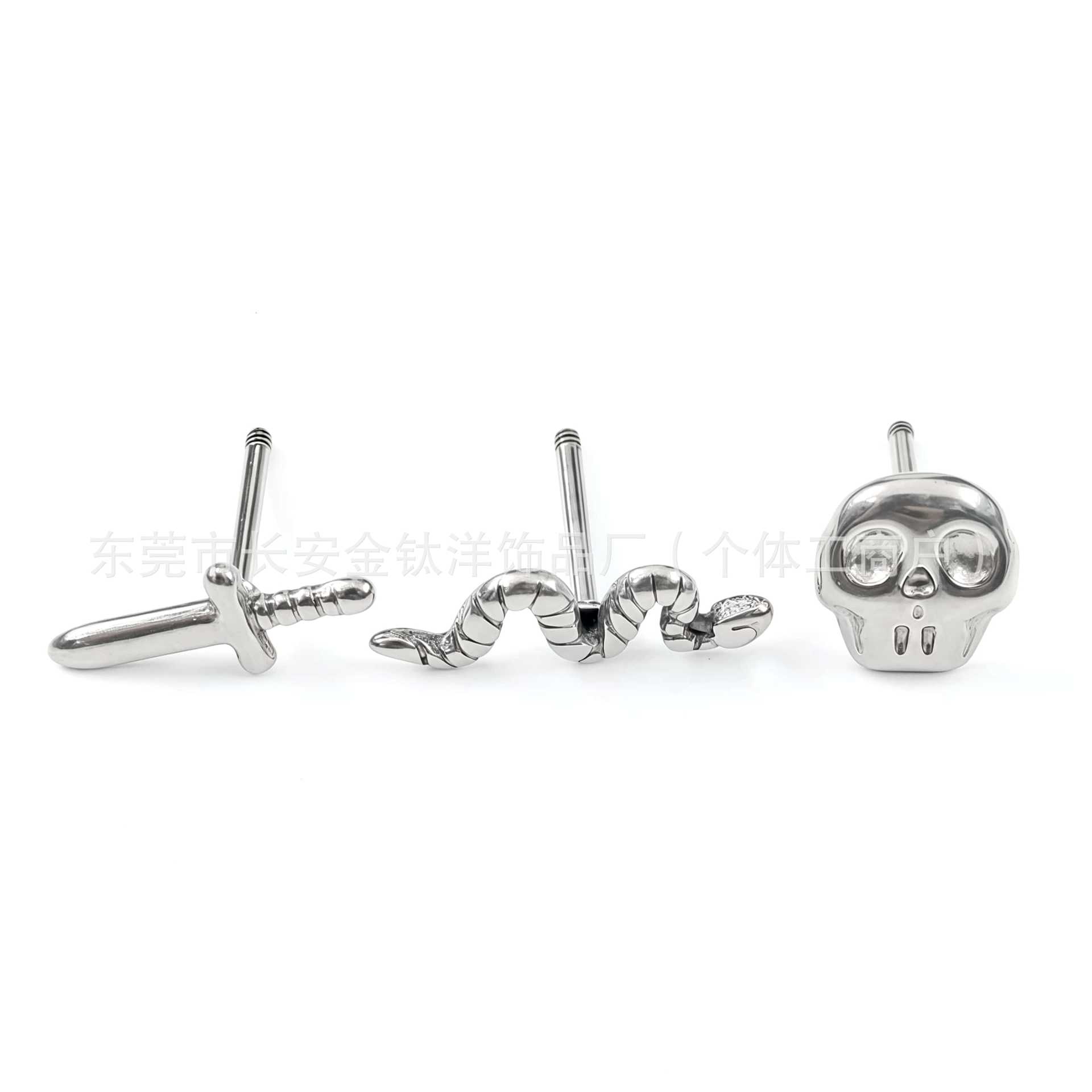F136 Titanium External Thread Snake Skull Sword 0.8mm Ear Stud Lip Stud Piercing Jewelry - Image 2