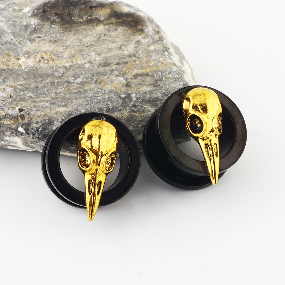 3D Bird Head Pulley Ear Expander Electroplating Black Ear Tunnels Piercing Earrings Wholesale - Image 3
