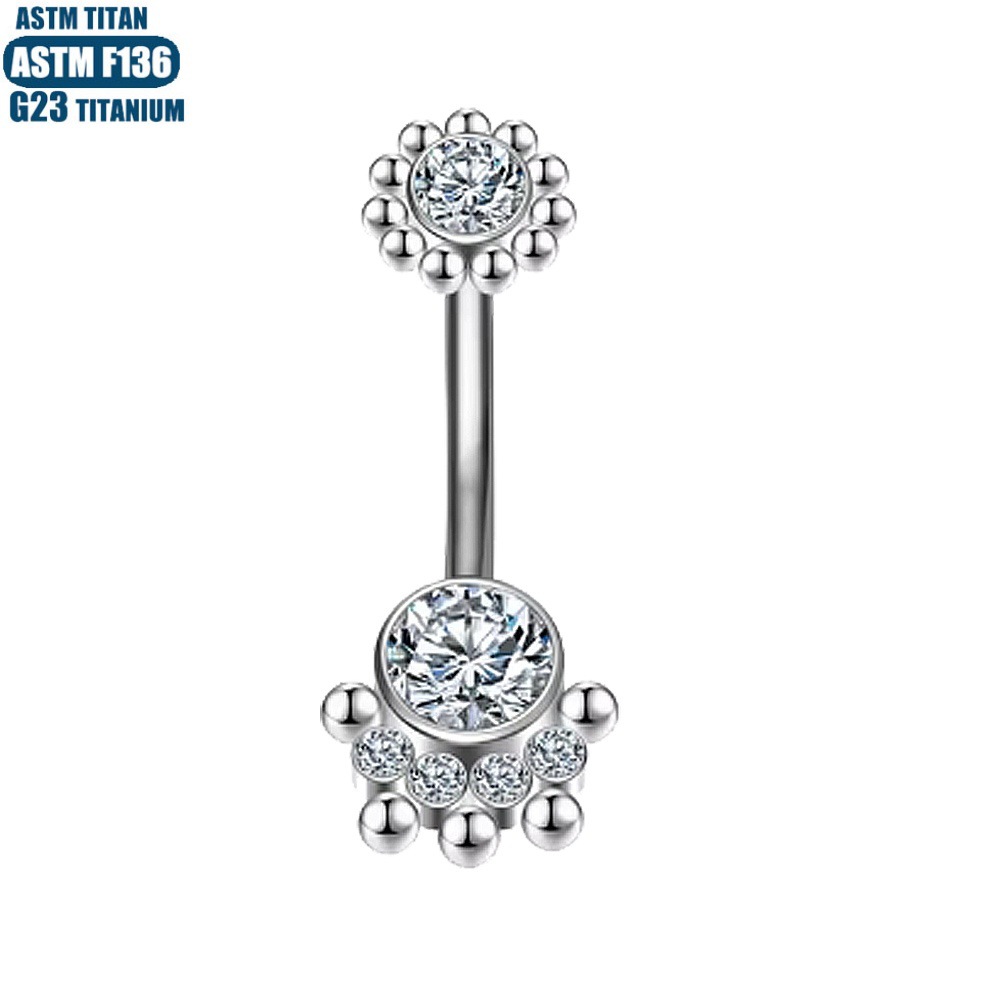 F136 Titanium Navel Ring with Diamond Inner Teeth Spiral Belly Button Jewelry 1.6mm 10mm - Image 2