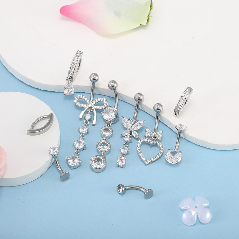 Hot Selling New 10Pc Stainless Steel Zircon Navel Rings Butterfly Heart Belly Button Piercing Set - Image 3