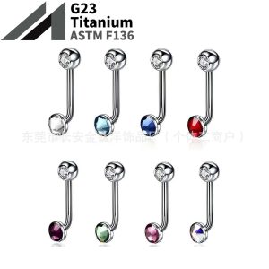 14g Czech Diamond L-Shaped Navel Ring F136 Titanium Belly Button Piercing Jewelry - G23 Titanium Alloy