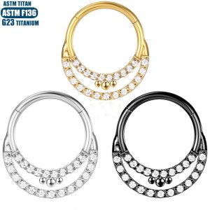 F136 Titanium Nose Ring Seamless Moon Zircon CZ Solder Ball Septum Ring Tragus Ear Cartilage Hoop
