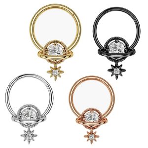 Star Ball Septum Ring Nose Clip Nose Nail Ear Bone Nail Nose Jewelry Septum Piercing - Rose Gold Stainless Steel