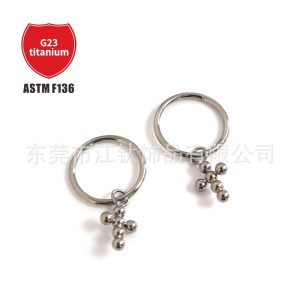 F136 Titanium Cross Earrings Stud - G23 Titanium Alloy Body Piercing Jewelry Earring Nose Ring for Men Women