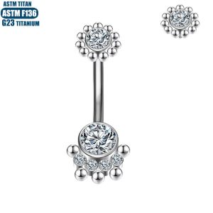 F136 Titanium Navel Ring with Diamond Inner Teeth Spiral Belly Button Jewelry 1.6mm 10mm