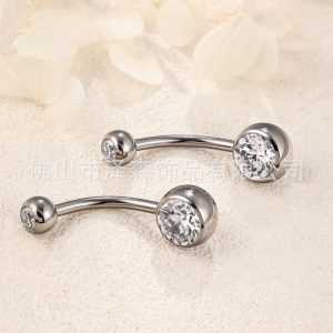 F136 Titanium Alloy 5A Zircon Internal Thread Navel Ring Belly Button Piercing Jewelry Simple Geometric Ball Style Titanium Body Jewelry for Men and Women