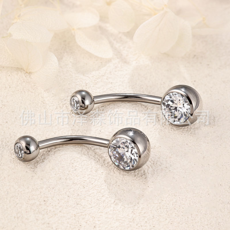 F136 Titanium Alloy 5A Zircon Internal Thread Navel Ring Belly Button Piercing Jewelry Simple Geometric Ball Style Titanium Body Jewelry for Men and Women - Image 2