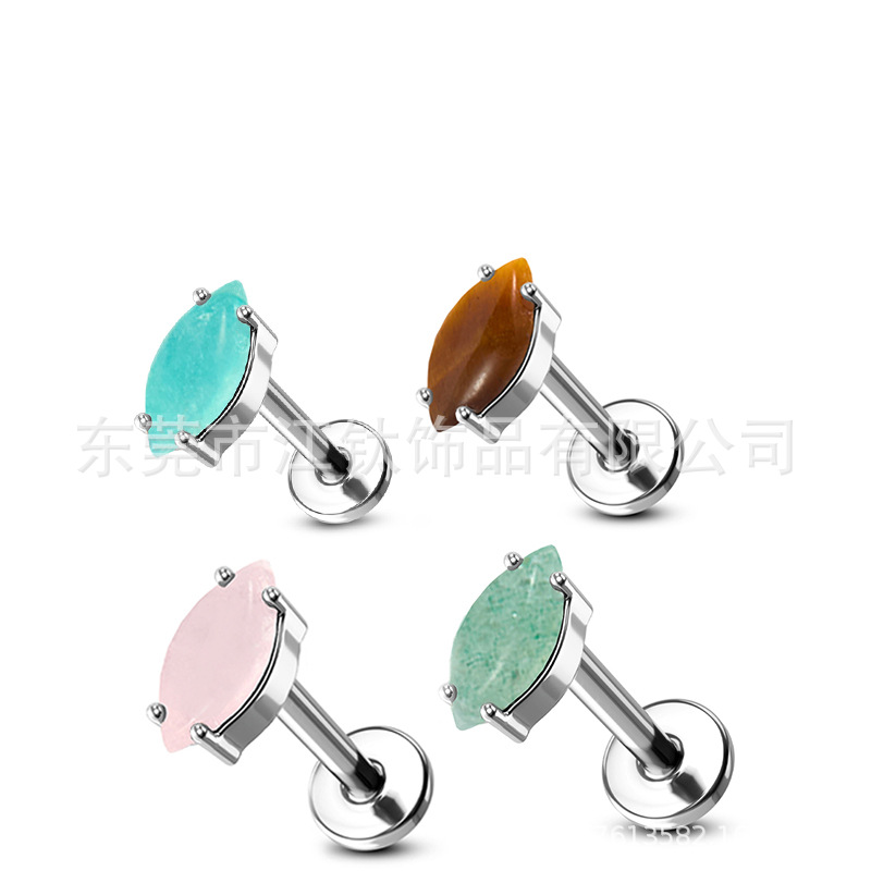 F136 Titanium Ear Bone Nail Natural Stone Cross Border G23 Titanium Alloy Body Piercing Ear Stud - Image 5