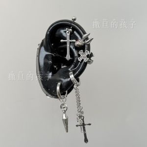 Punk Cross Earrings Dark Cyberpunk Style 316L Surgical Steel Ear Piercing Jewelry