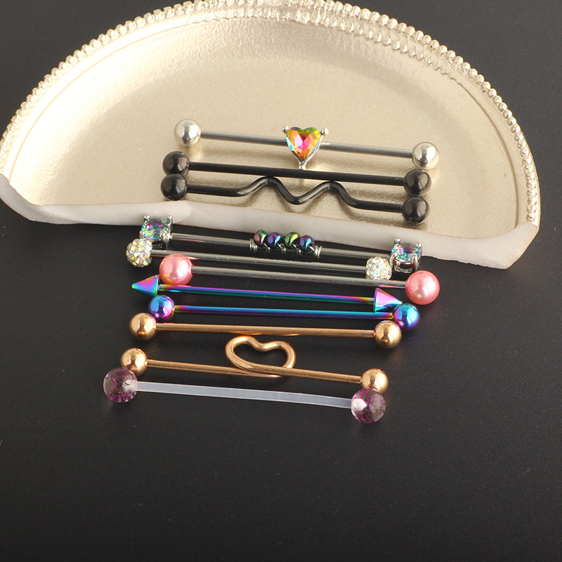 Industrial Barbell Earring Set - 11Pcs Stainless Steel Double Ear Hole Bridge Earrings - Image 4