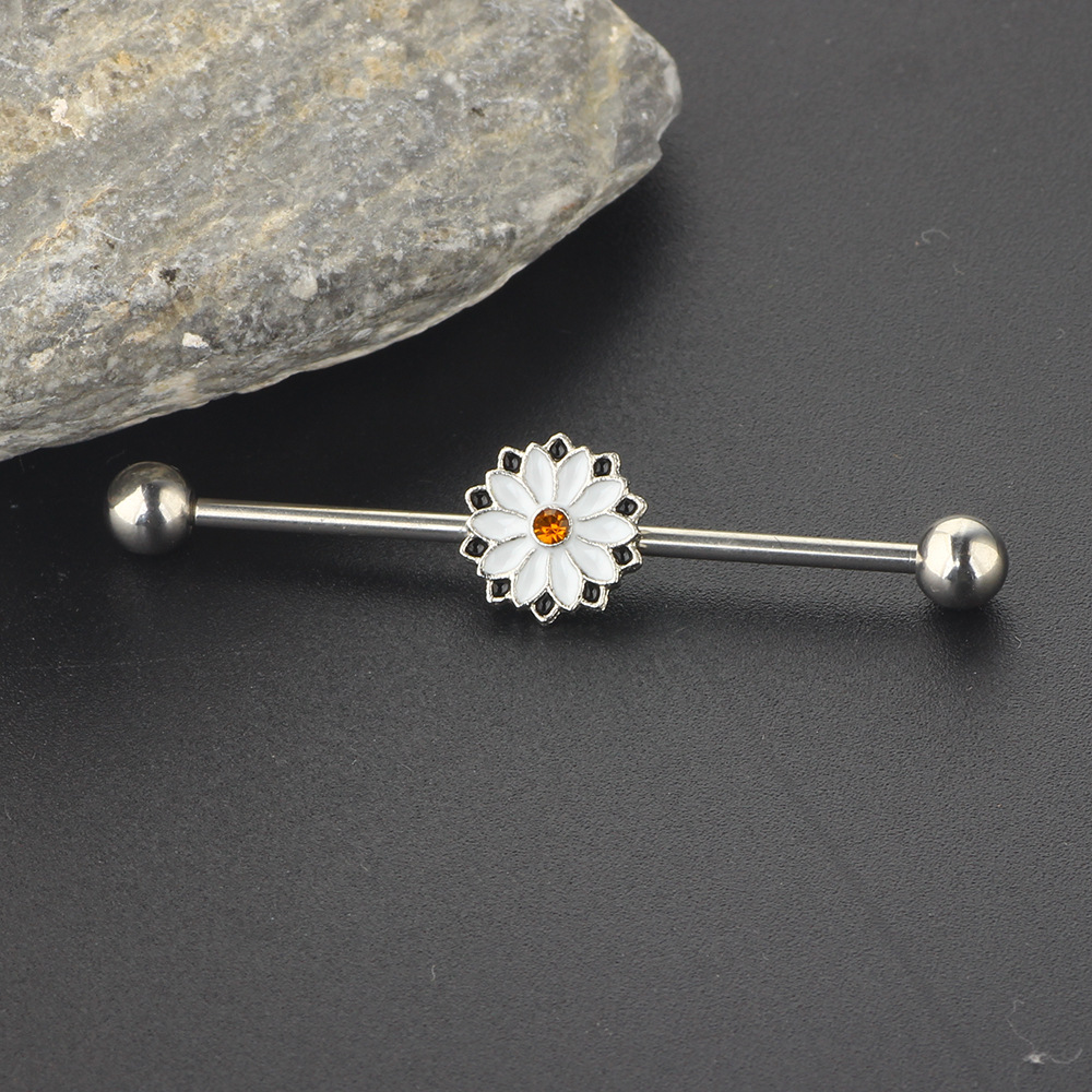 18K Gold Plated Stainless Steel Flower Industrial Earring for Cartilage Ear Piercing Jewelry - Image 2