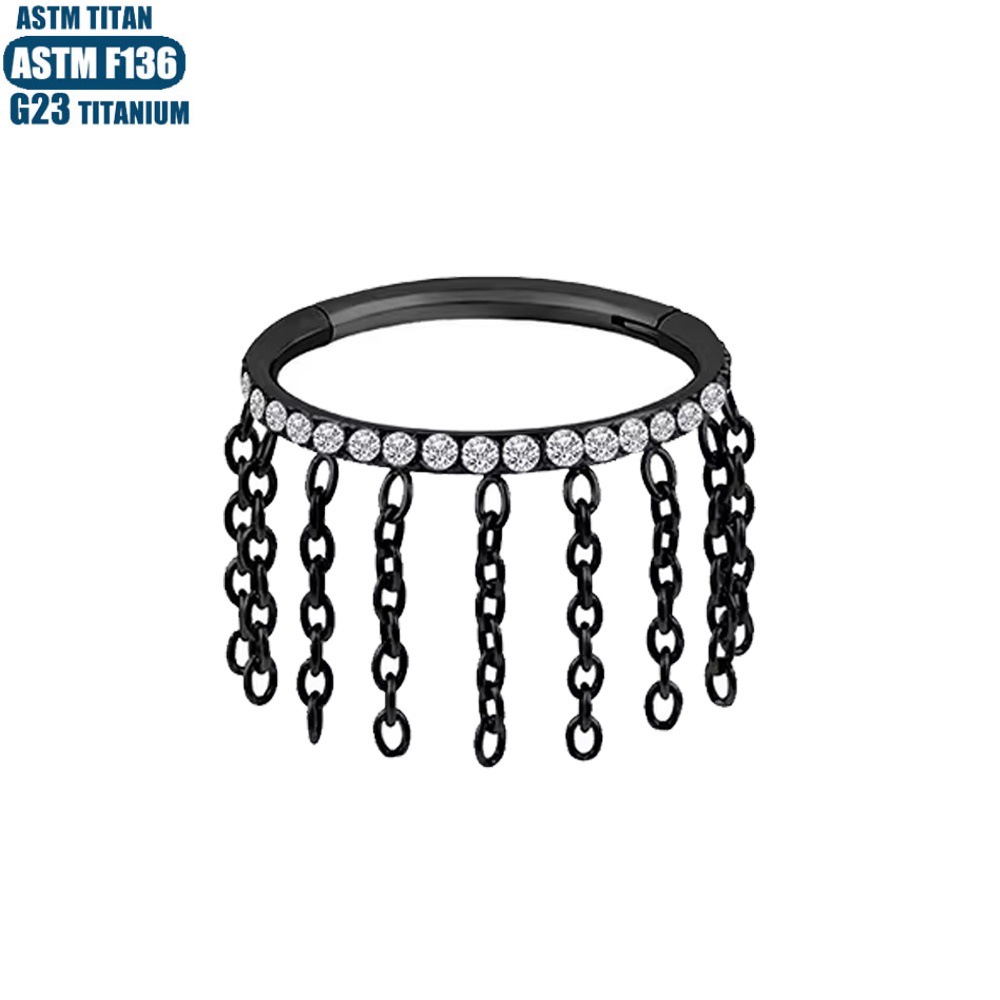 Titanium Alloy Tassel Earrings Chain Nose Ring Zircon Seamless Ring Conch Ear Bone Ring - Image 4