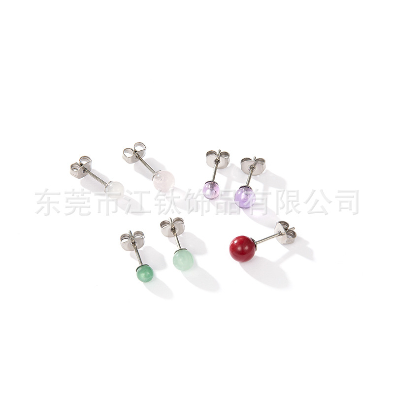 G23 Titanium Alloy Ear Stud with Rose Quartz Ball – 0.8x11x6mm Flat Back Earring, ASTM F136, Polished Geometric Style - Image 3