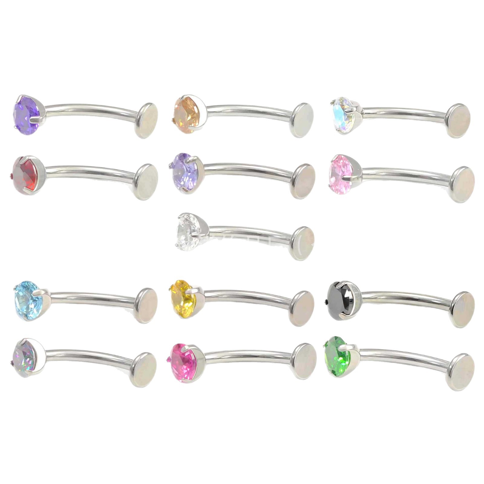 F136 Titanium Internal Thread Three-Claw Zircon Basic Curved Rod Suspended Navel Nail - Image 5