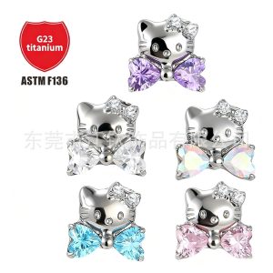 G23 Titanium Kitty Bow Cartilage Earring - ASTM F136 Alloy CZ Ear Piercing Jewelry