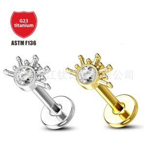 G23 Titanium Ear Cartilage Stud Screw Ear Bone Nail Cute Solar Piercing Jewelry Gold White Zircon 1.2x10mm